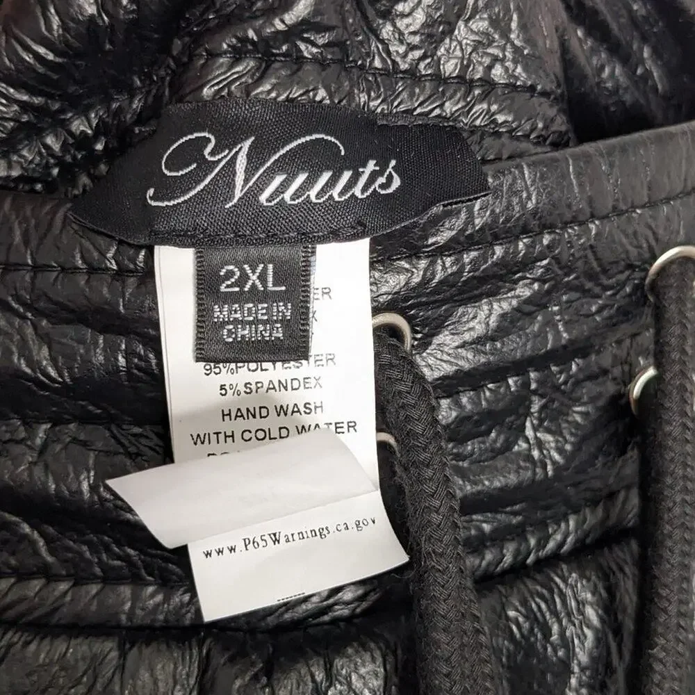 Nuuts Black Faux Leather Neoprene Maxi Skirt Zip Pockets Y2K Goth Club Kid 2XL - Picture 3 of 9